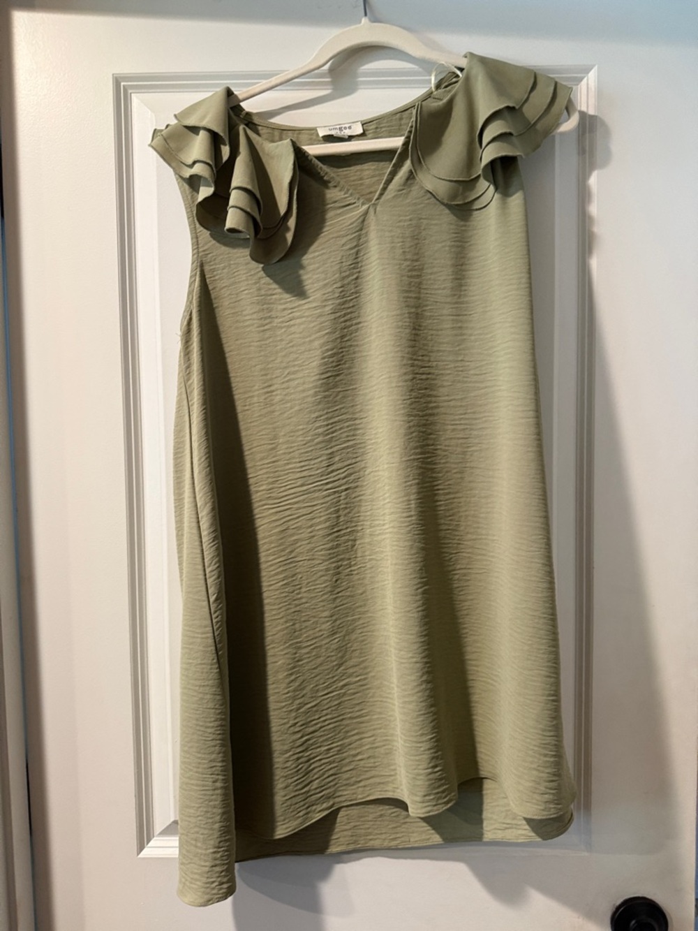 Umgee Sage Green Ruffle Shoulder Dress